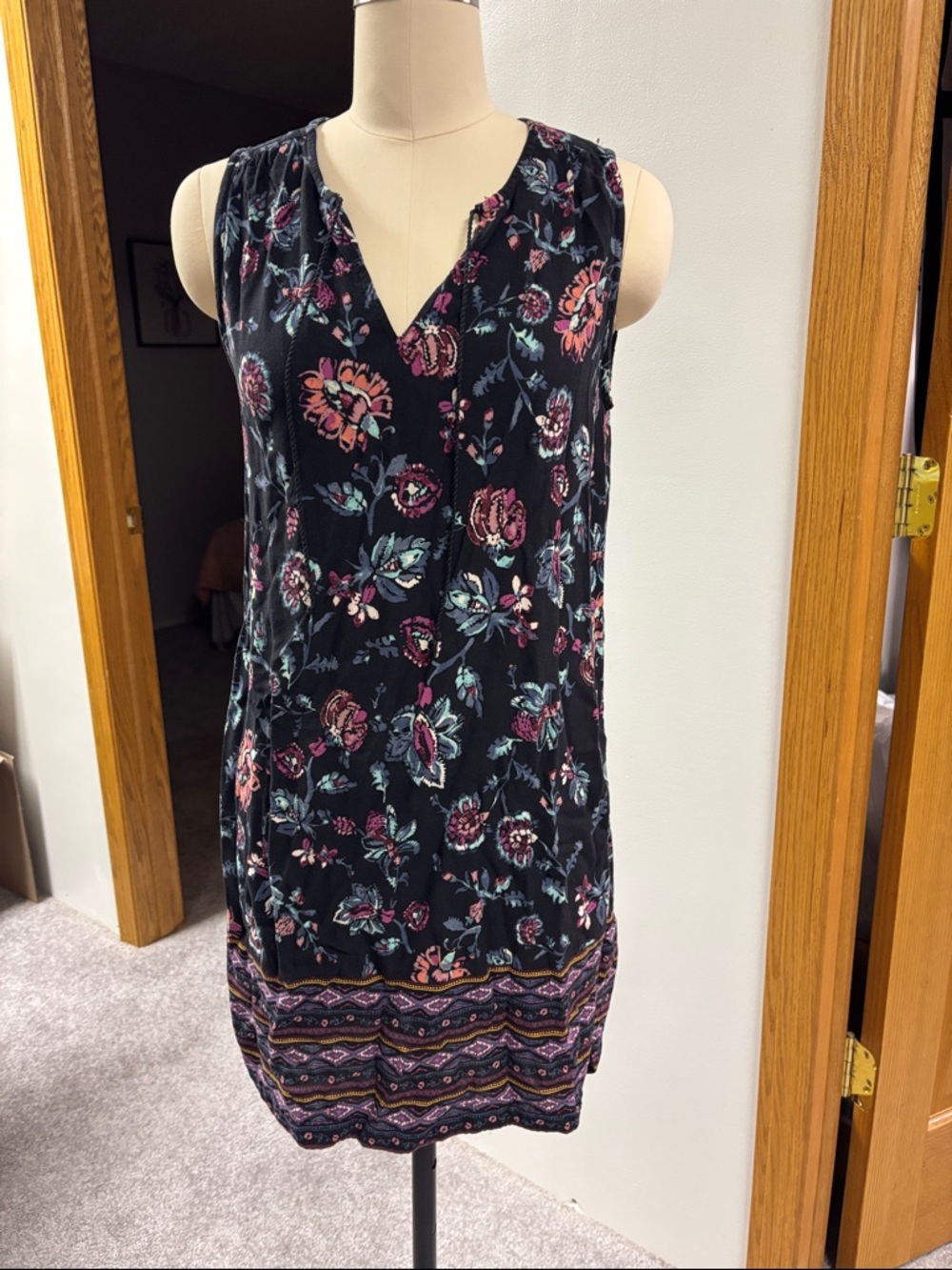 beachlunchlounge Black Floral Midi Dress with Pink & Teal Accents